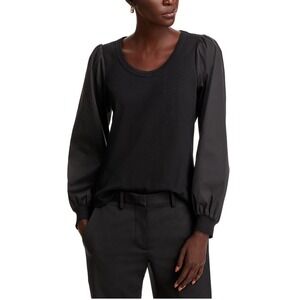 SINGLE THREAD Scoop Neck Black‎ Puff Sleeve Top Size S